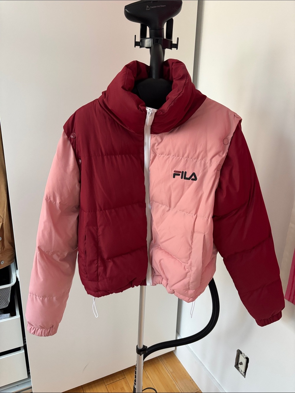 FILA Colorblock Puffer Jacket - Pink & Burgundy